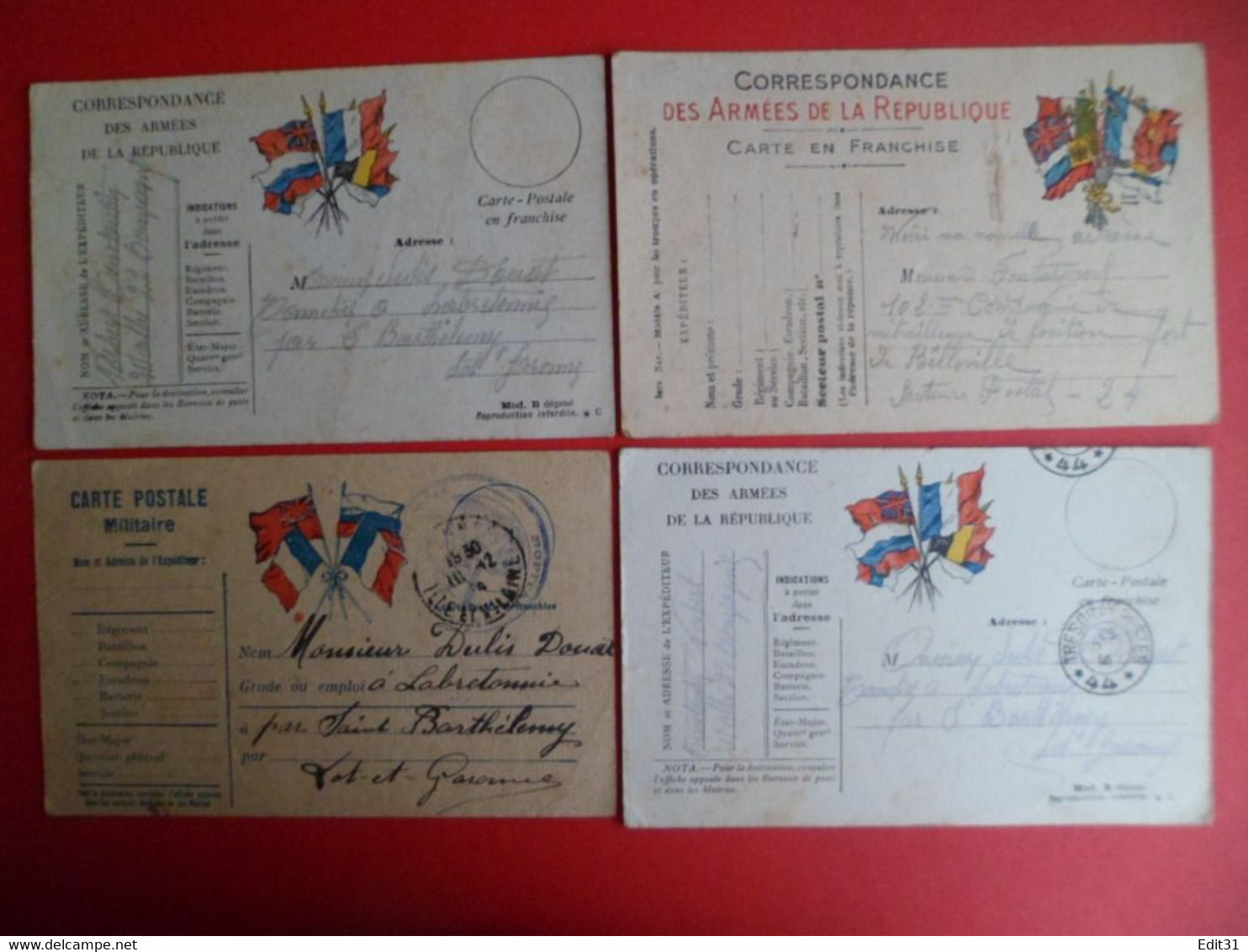 Lot 1 - CPA 4 Correspondances Des Armées 1914 - 15 Et 16 - Militaire Guerre - Guerre 1914-18