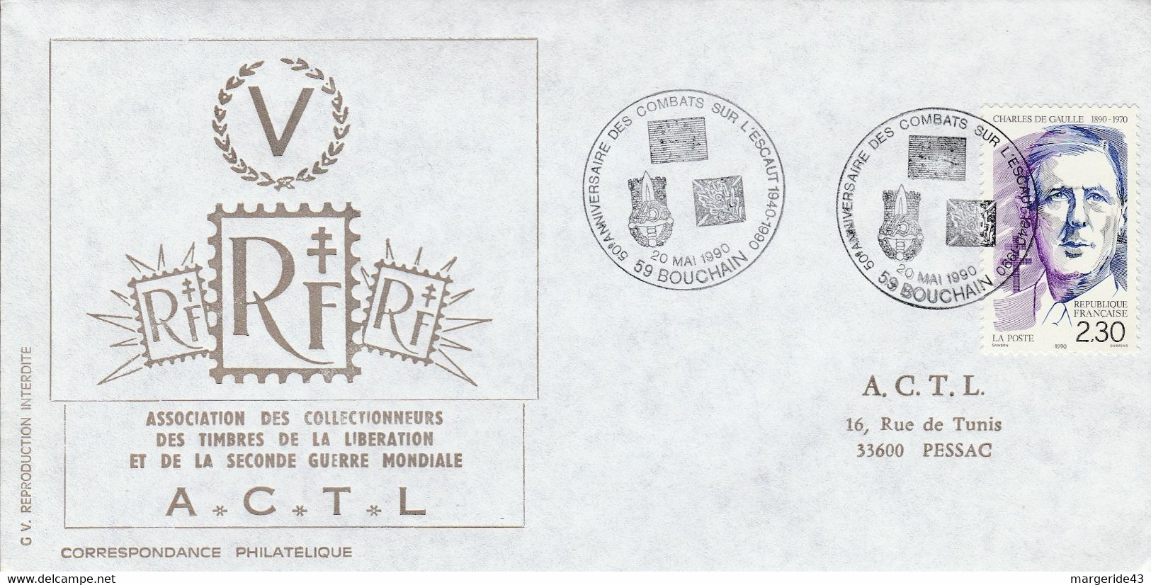 50 ANS DES COMBATS SUR L'ESCAULT à BOUCHAIN NORD 1990 - Commemorative Postmarks