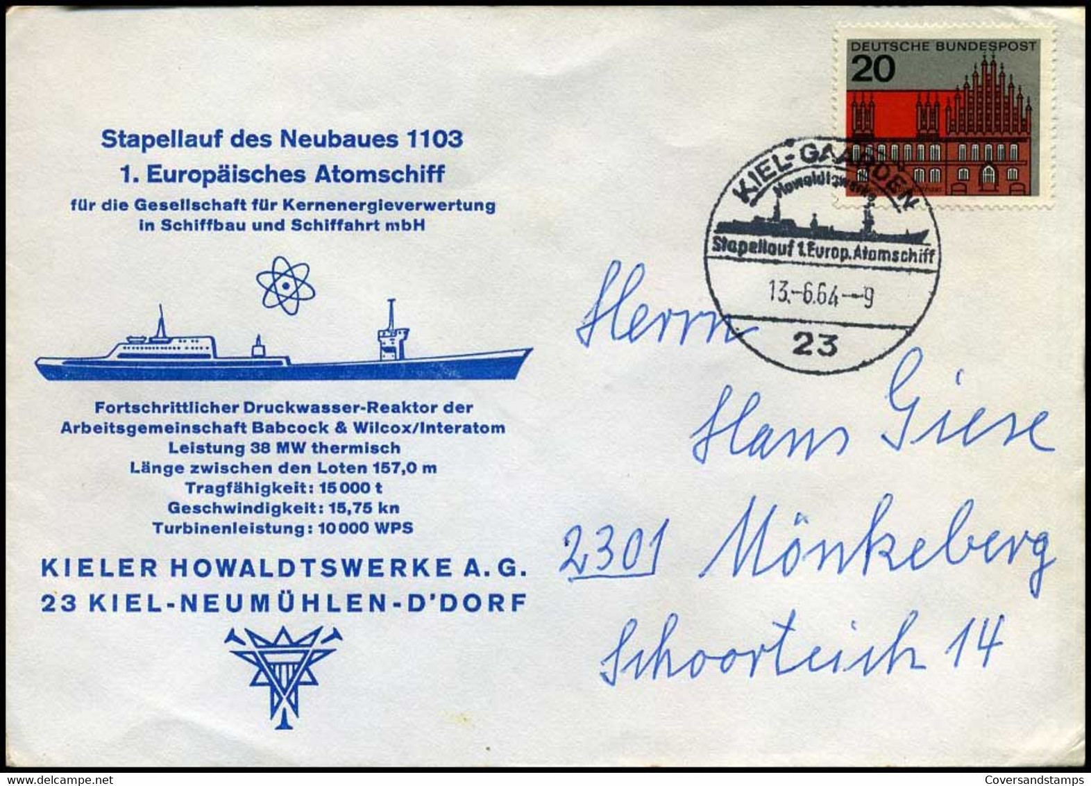 Deutschland - Cover - 1. Europäisch Atomschiff - Lettres & Documents