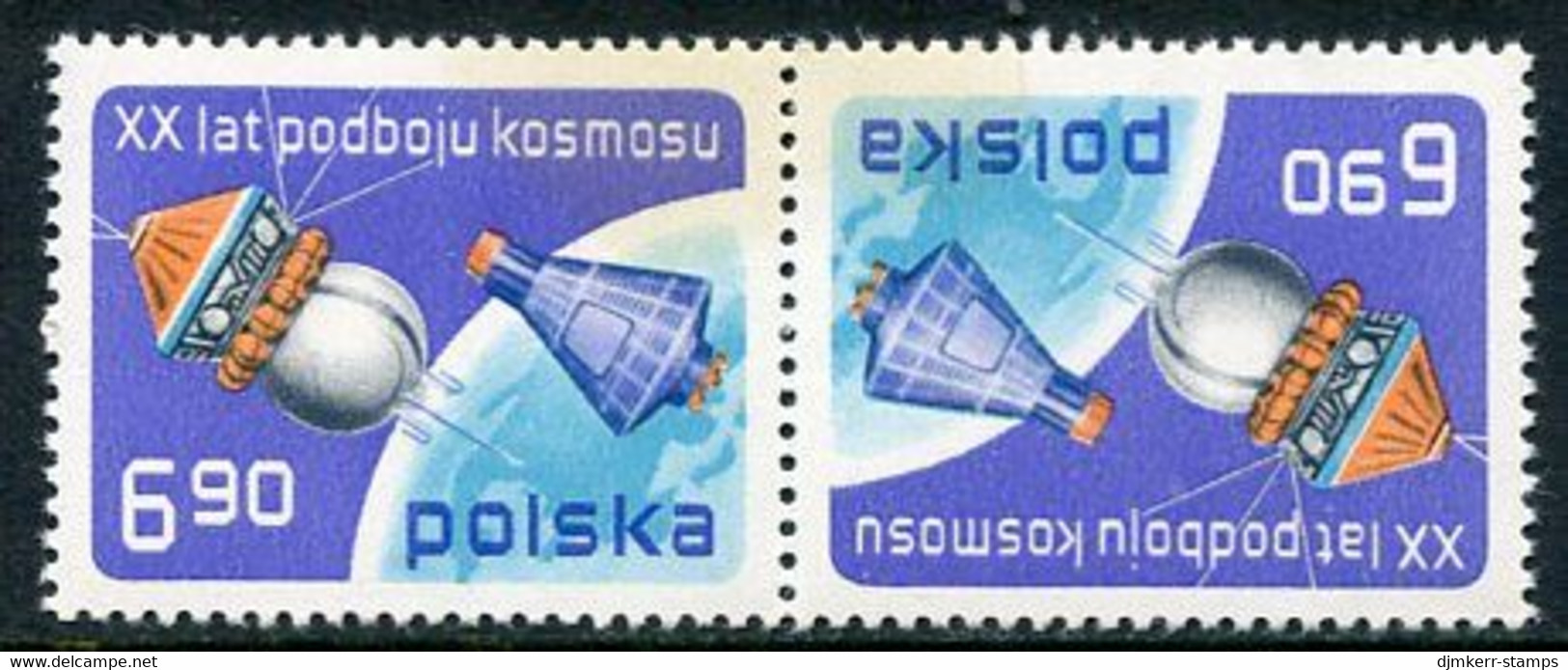 POLAND 1977 Space Exploration Tete-beche Pair MNH / **.  Michel 2539 - Unused Stamps