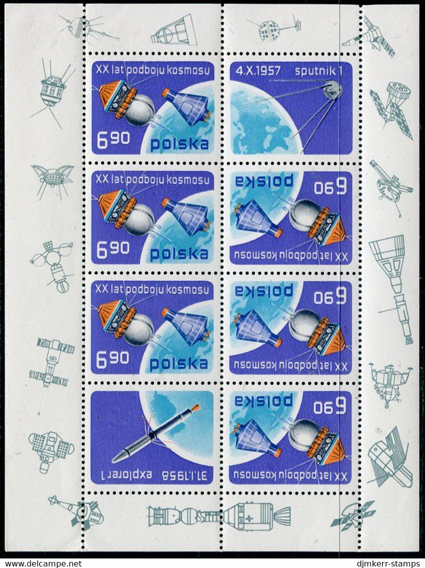 POLAND 1977 Space Exploration Sheetlet MNH / **.  Michel 2539 Kb - Neufs
