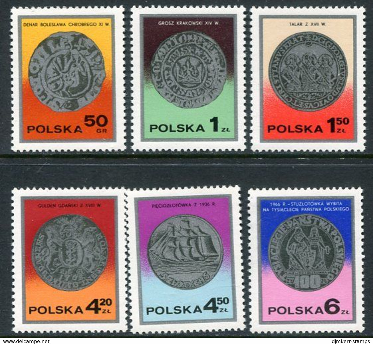 POLAND 1977 Stamp Day: Coins MNH / **.  Michel 2525-30 - Nuevos