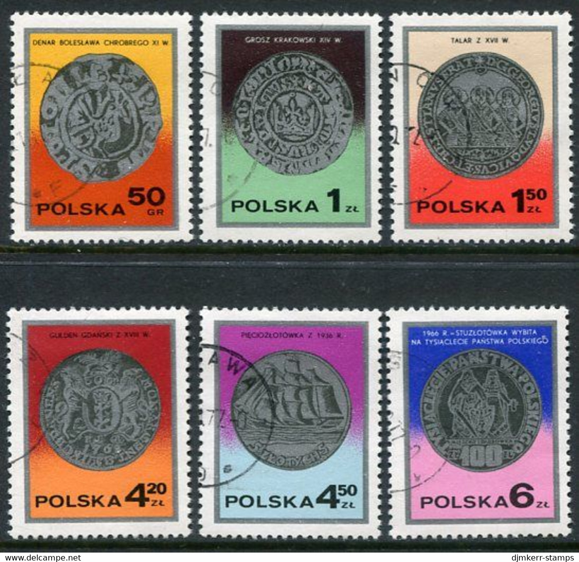POLAND 1977 Stamp Day: Coins Used.  Michel 2525-30 - Usati