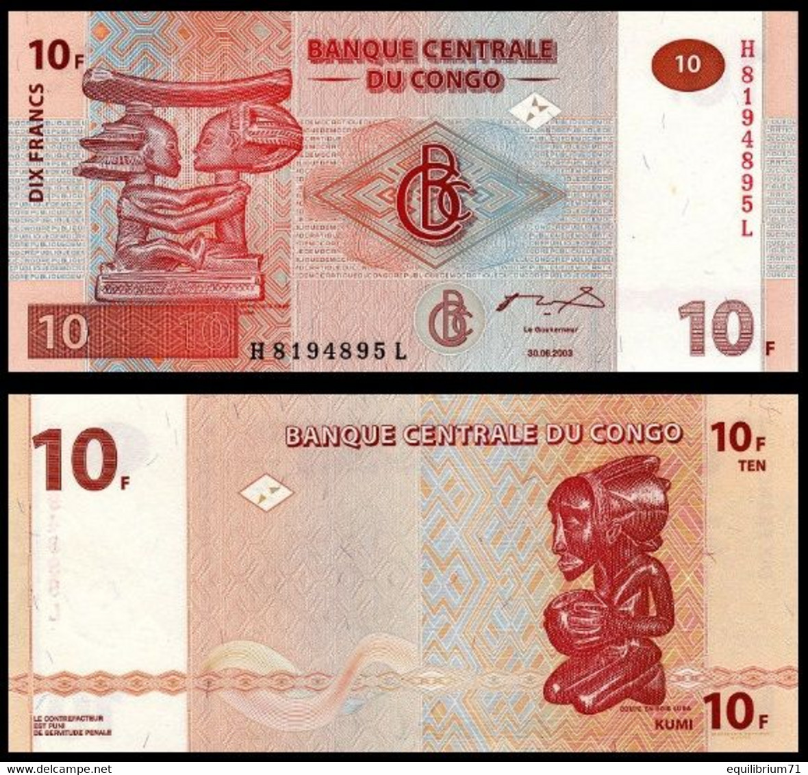 CONGO - 93 - 10f (10 Francs) - 2003 - Ohne Zuordnung