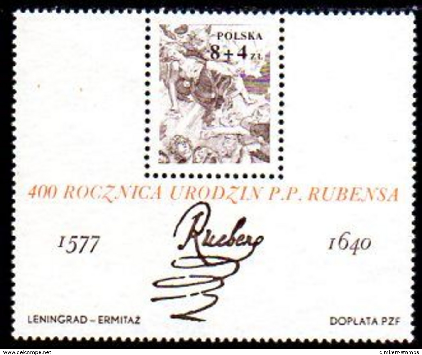 POLAND 1977 Rubens Quatercentenary Block MNH / **.  Michel Block 67 - Unused Stamps