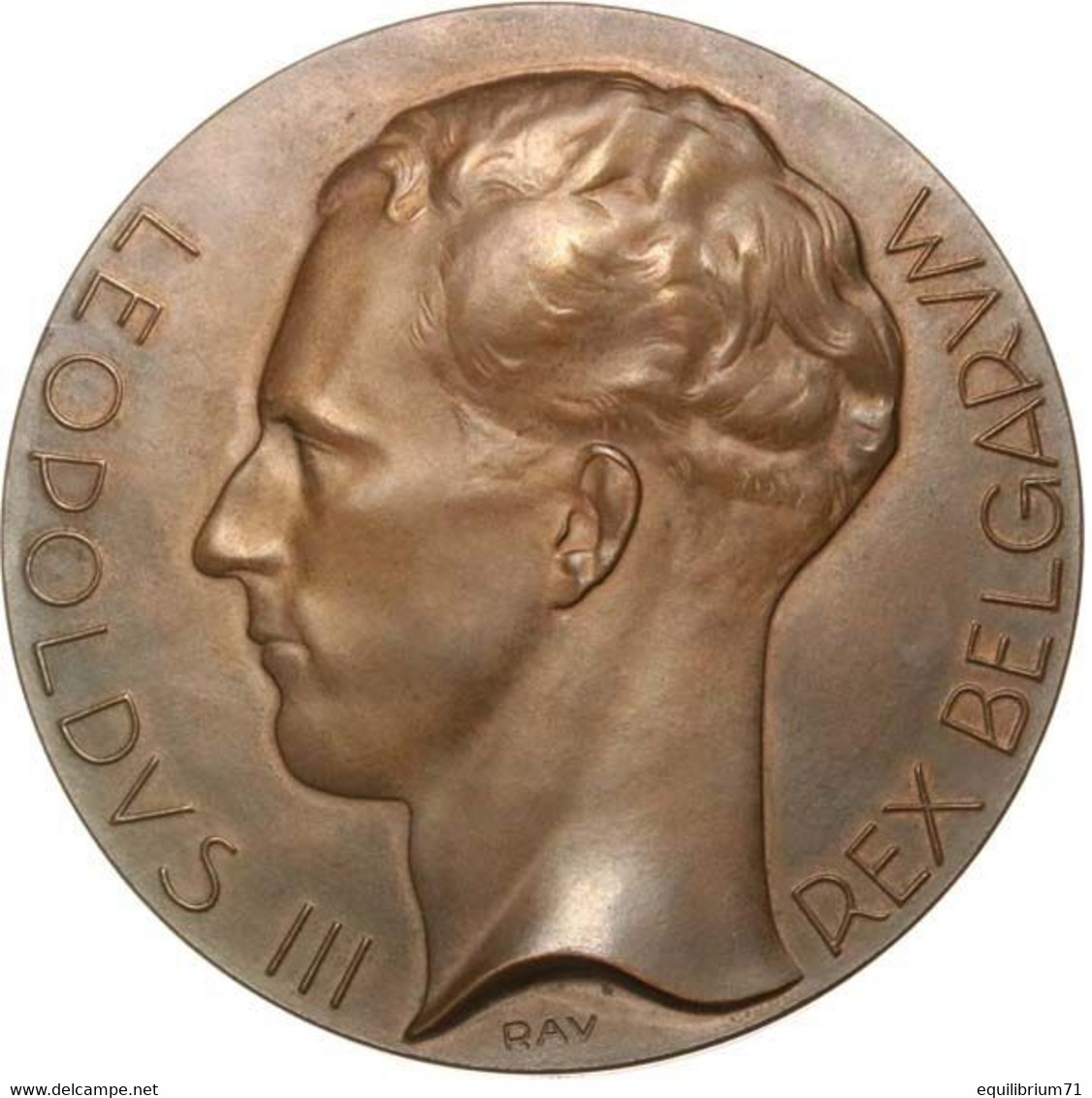 Médaille De Table En Bronze - Léopold III - Rex Belgarum - Signé RAU - 175 Gr - Monarquía / Nobleza