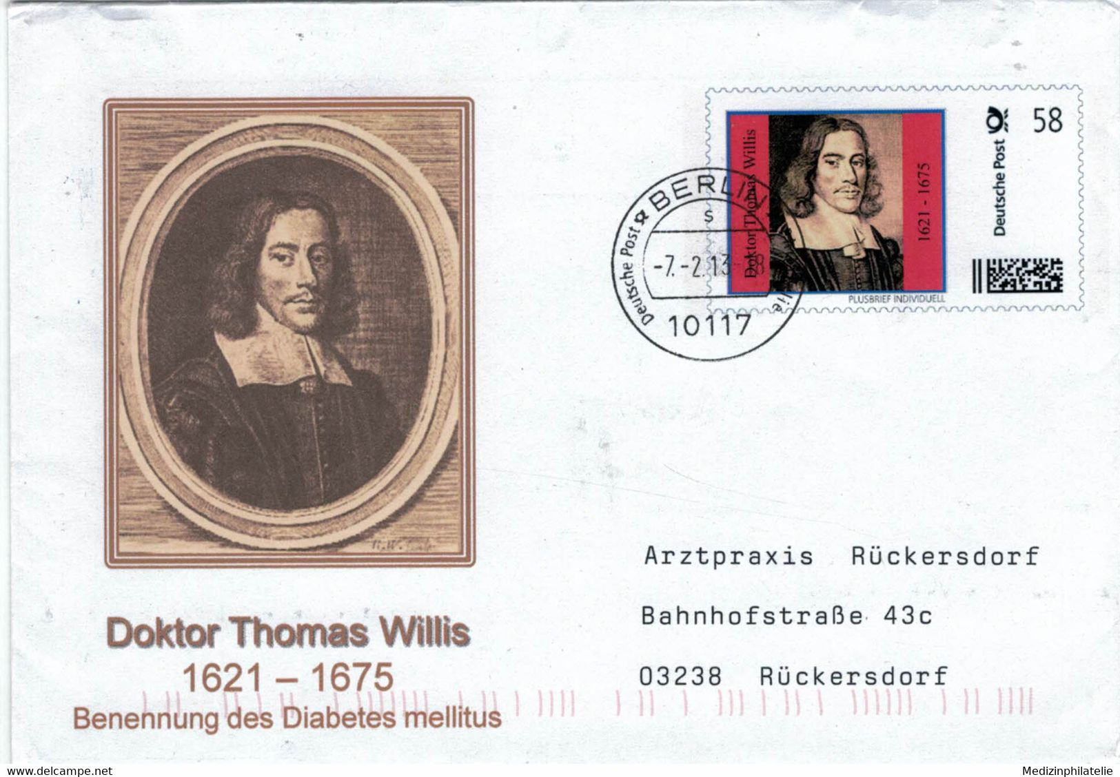 Ganzsache Thomas Willis 10117 Berlin - Hat Als Erster Diabetes Mellitus Benannt [Geschmack Des Urins "honigsüss"] - Médecine