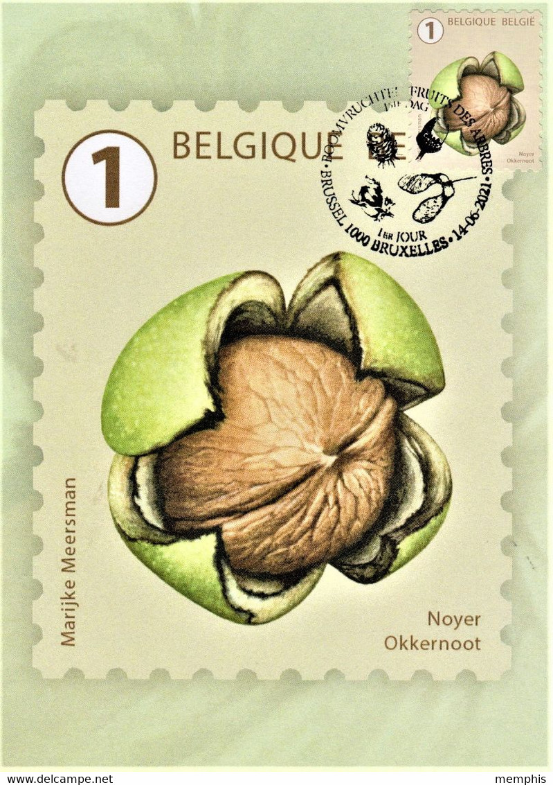 Reeks Van 10 Maximumkaarten Bpost "Boomvruchten" Marijke Meersman Stempel 1ste Dag Brussel-Bruxelles 14-06-2021 - Unused Stamps