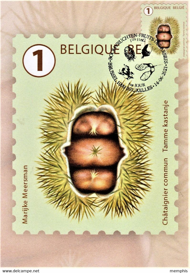 Reeks Van 10 Maximumkaarten Bpost "Boomvruchten" Marijke Meersman Stempel 1ste Dag Brussel-Bruxelles 14-06-2021 - Unused Stamps