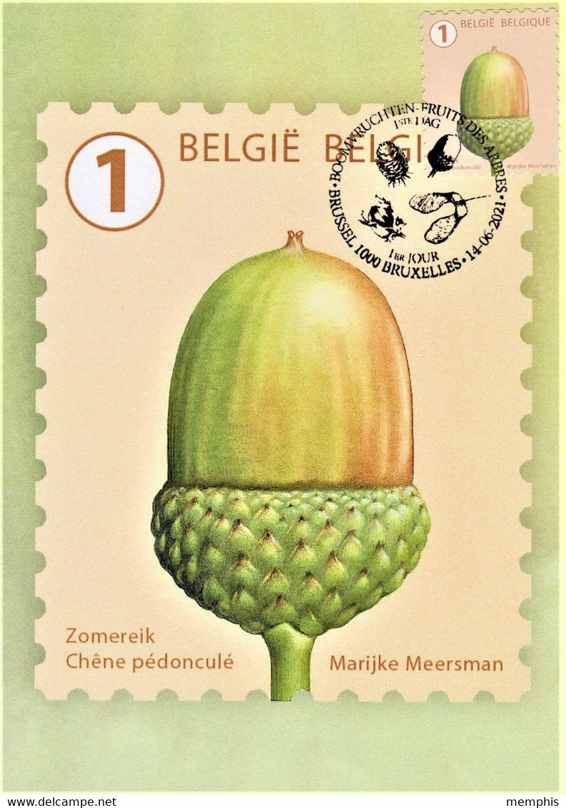 Reeks Van 10 Maximumkaarten Bpost "Boomvruchten" Marijke Meersman Stempel 1ste Dag Brussel-Bruxelles 14-06-2021 - Unused Stamps