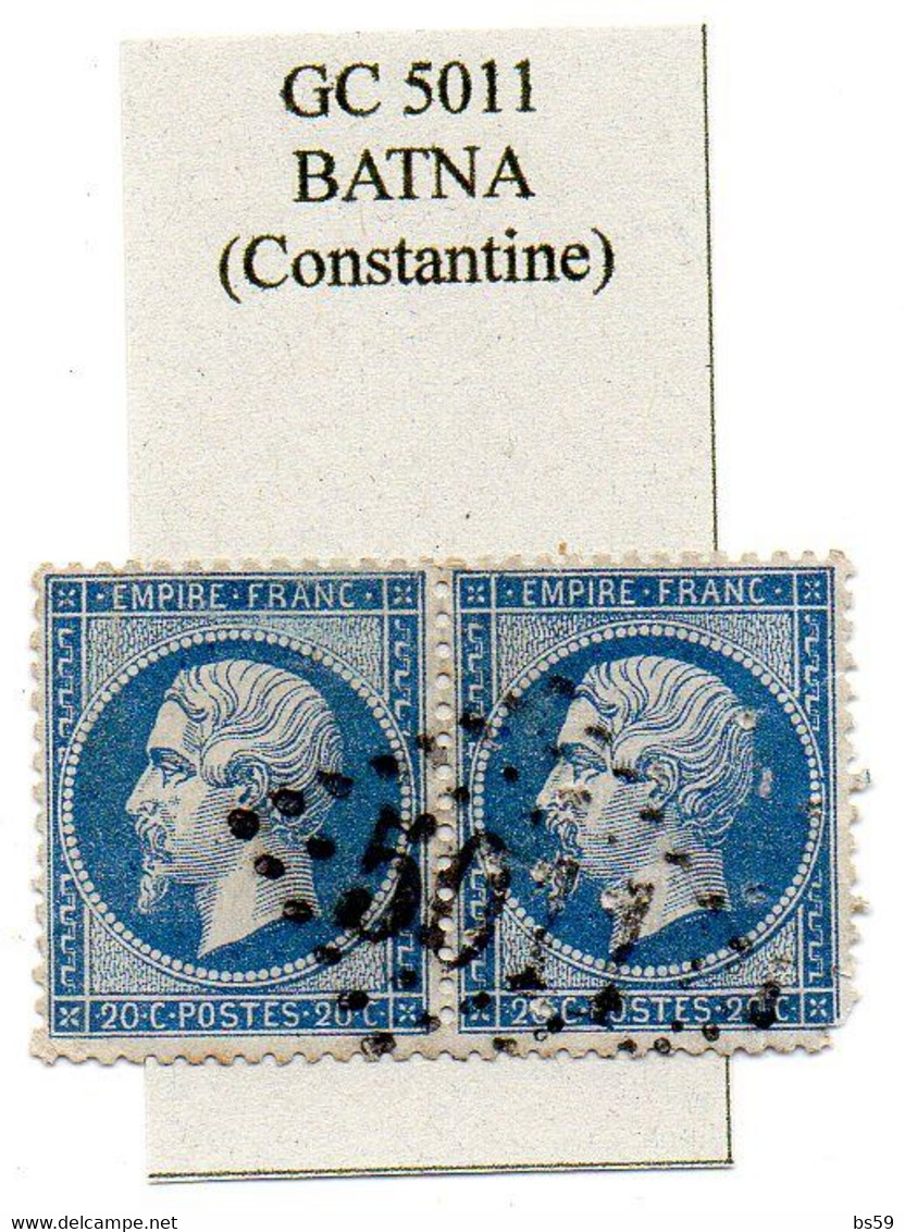Algérie - N° 22 Paire (ex Droite Déf) Obl GC 5011 Batna - 1862 Napoleon III