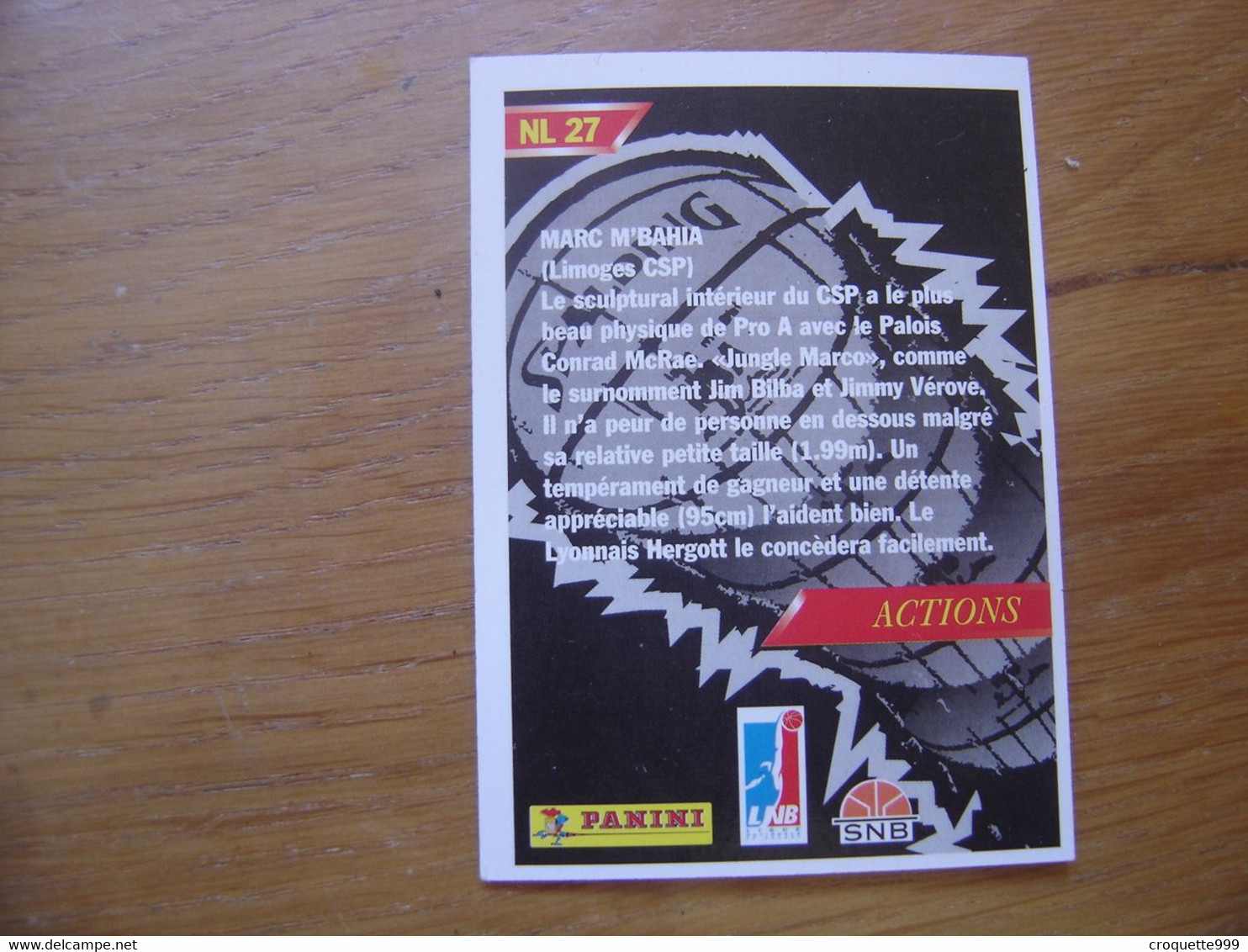 1995 Carte Basketball Panini MARC M'BAHIA No Limit FFBB Basket - Autres & Non Classés