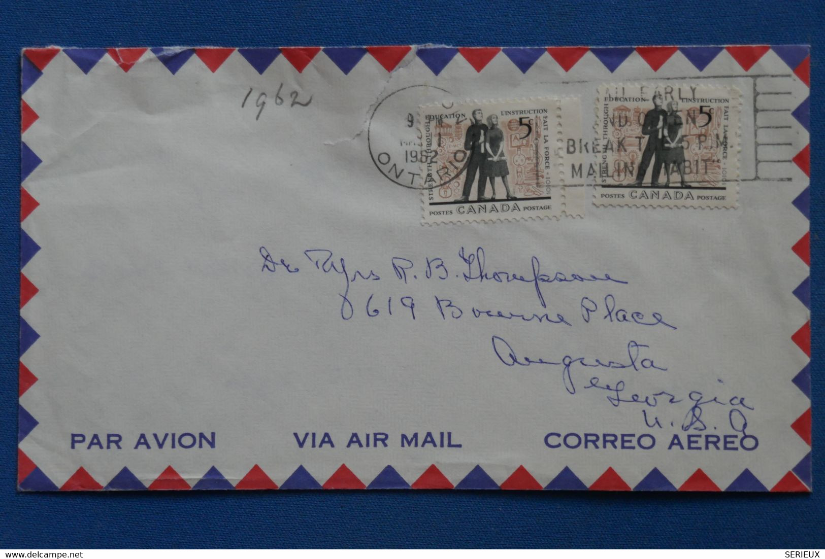 AA10 CANADA BELLE LETTRE  1962 POUR AUGUSTA USA + AEROPHILATELIE+ AFFRANCH. PLAISANT - Covers & Documents