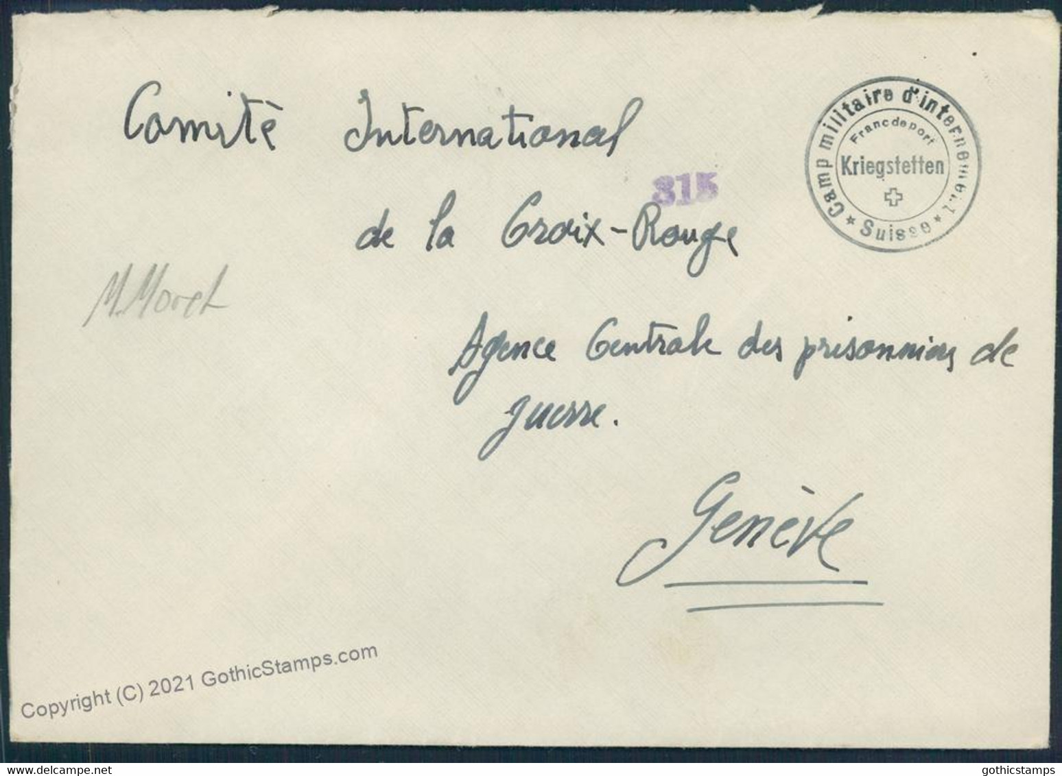 Switzerland WWII Internee Camp Kriegstettin Prisoner Cover Censored G53810 - Autres & Non Classés