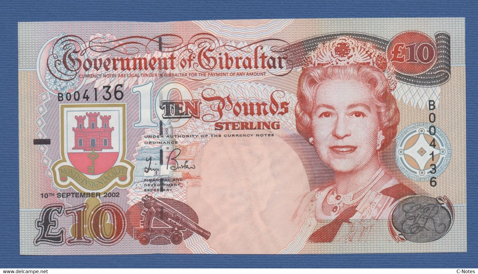 GIBRALTAR - P.30 – 10 Pounds 10.09.2002 UNC Serie B004136 - Gibilterra