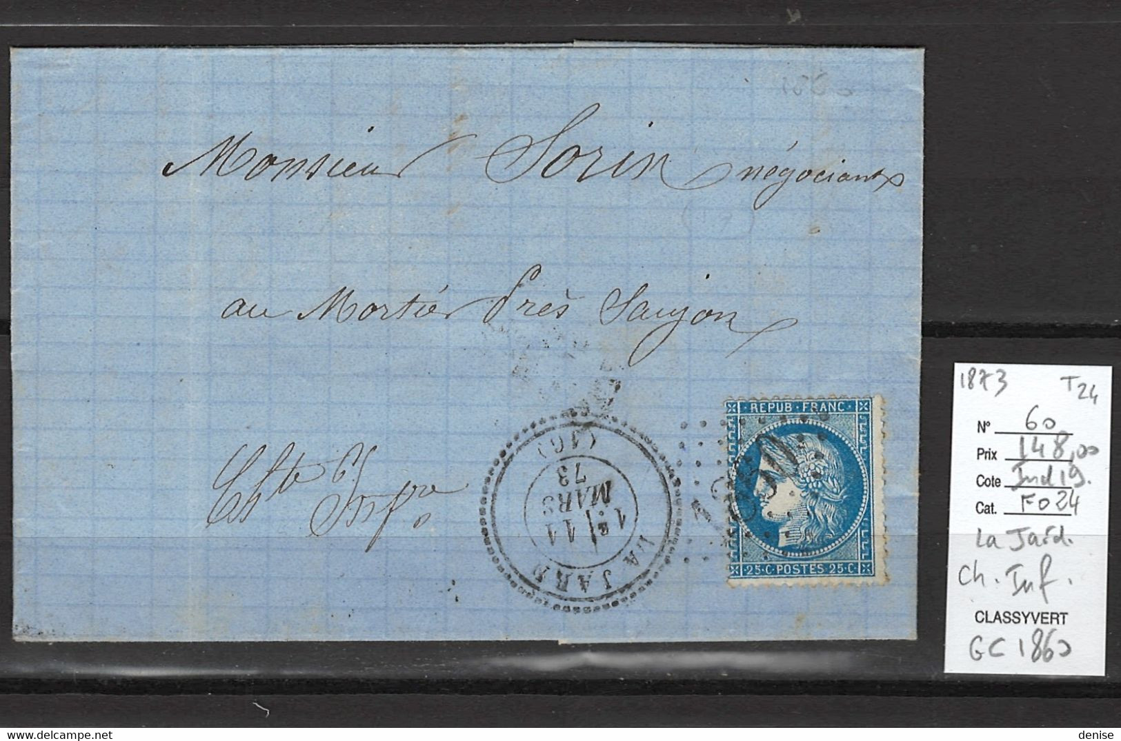 France - Lettre - GC1860 - LA JARD- Charente Inférieure - 1860 - T24 - 1849-1876: Klassik