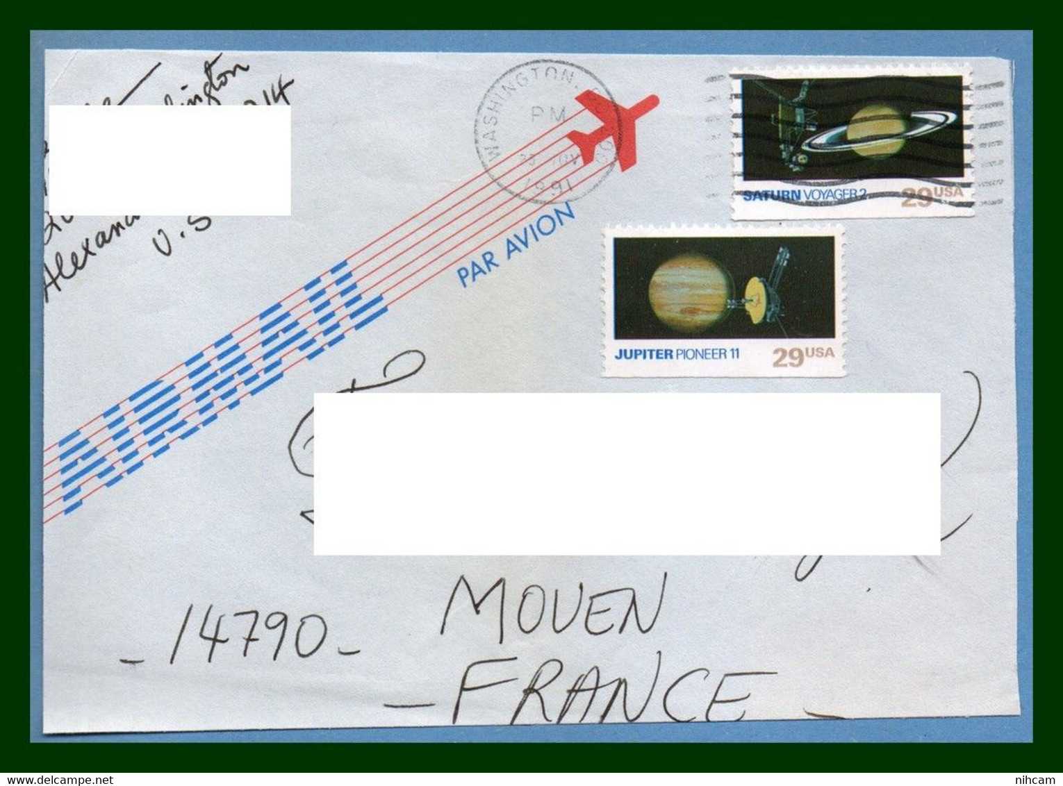 USA Space Jupiter + Saturn 1991 > France (Devant De Lettre) Espace - North  America