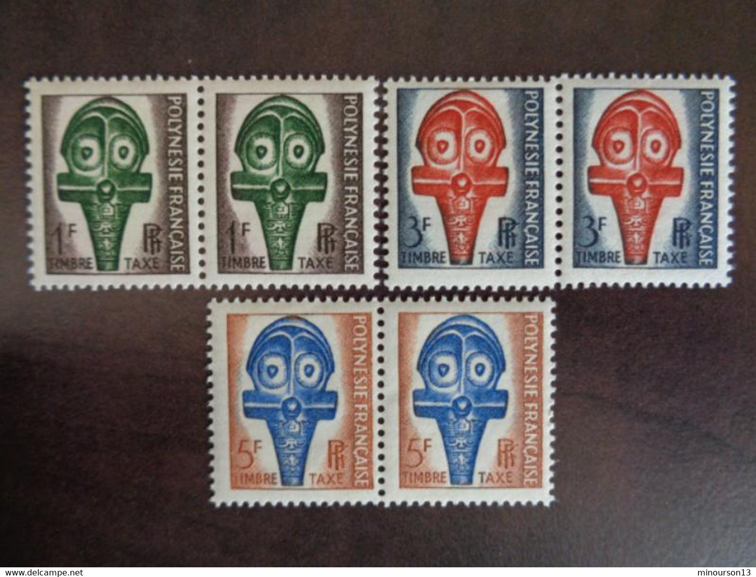 POLYNESIE 1958  Y&T N° 1 à 3 ** EN PAIRE HORIZONTAL - MASQUE - Postage Due