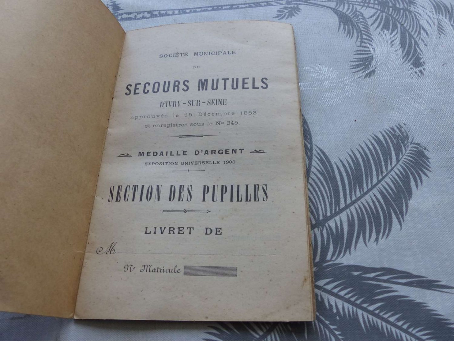 MI-27 , Société Municipale De Secours Mutuels D'Ivry Sur Seine, Section Des Pupilles, 1900 - Ohne Zuordnung