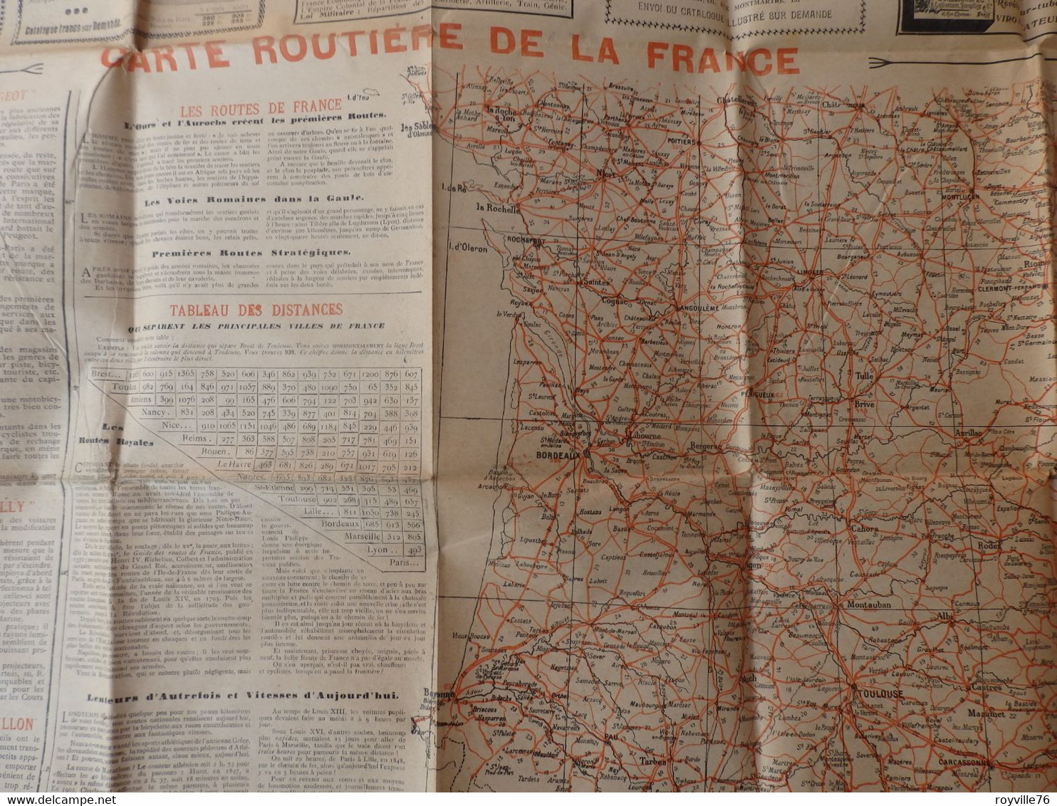 Carte Routière De La France De Début 1900 Avec De Belles Publicités Voir Photos Ou énumérations Au Niveau De L'état. - Roadmaps