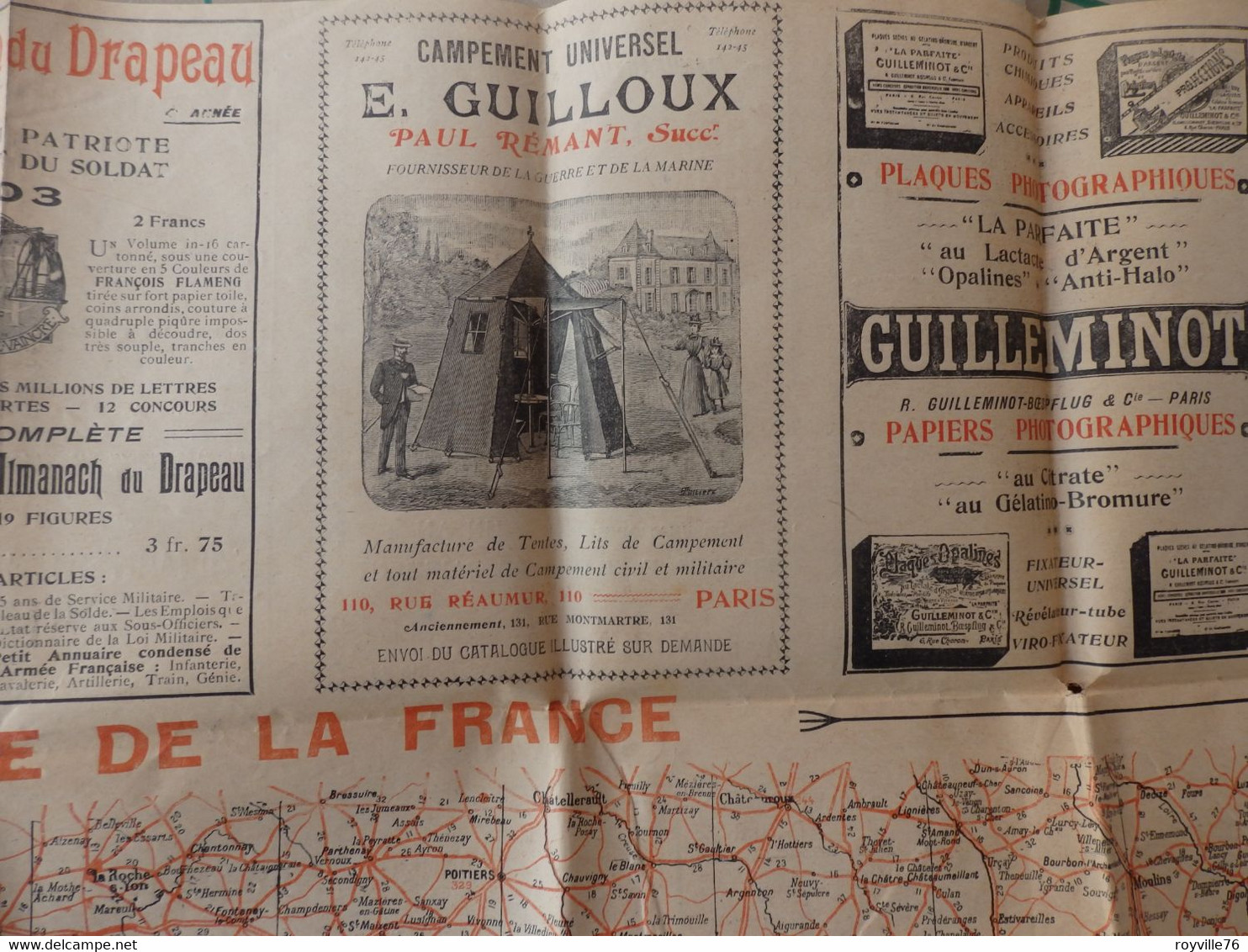 Carte Routière De La France De Début 1900 Avec De Belles Publicités Voir Photos Ou énumérations Au Niveau De L'état. - Roadmaps