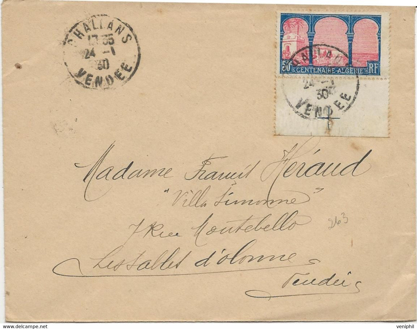 LETTRE AFFRANCHIE N° 263 BORD DE FEUILLE- CAD CHALLANS VENDEE 24-1-1930 - 1921-1960: Moderne