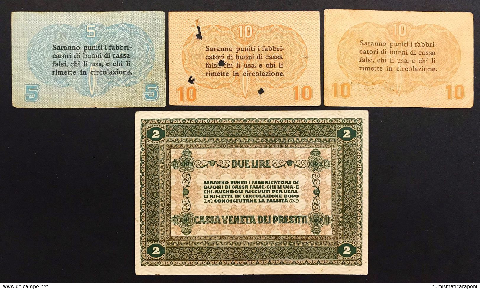 Cassa Veneta Dei Prestiti 2  Lire + 10 + 10 +5 Cent 1918 LOTTO 1069 - Sin Clasificación