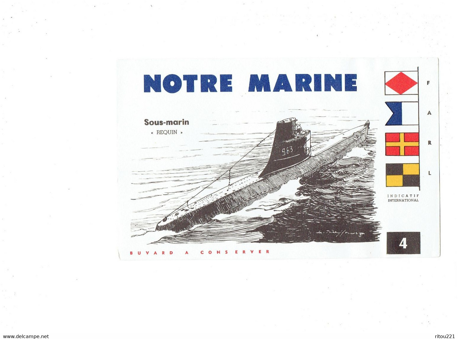 BUVARD - "Notre Marine" - N° 4 SOUS MARIN REQUIN - Dessin Haffner - Transport