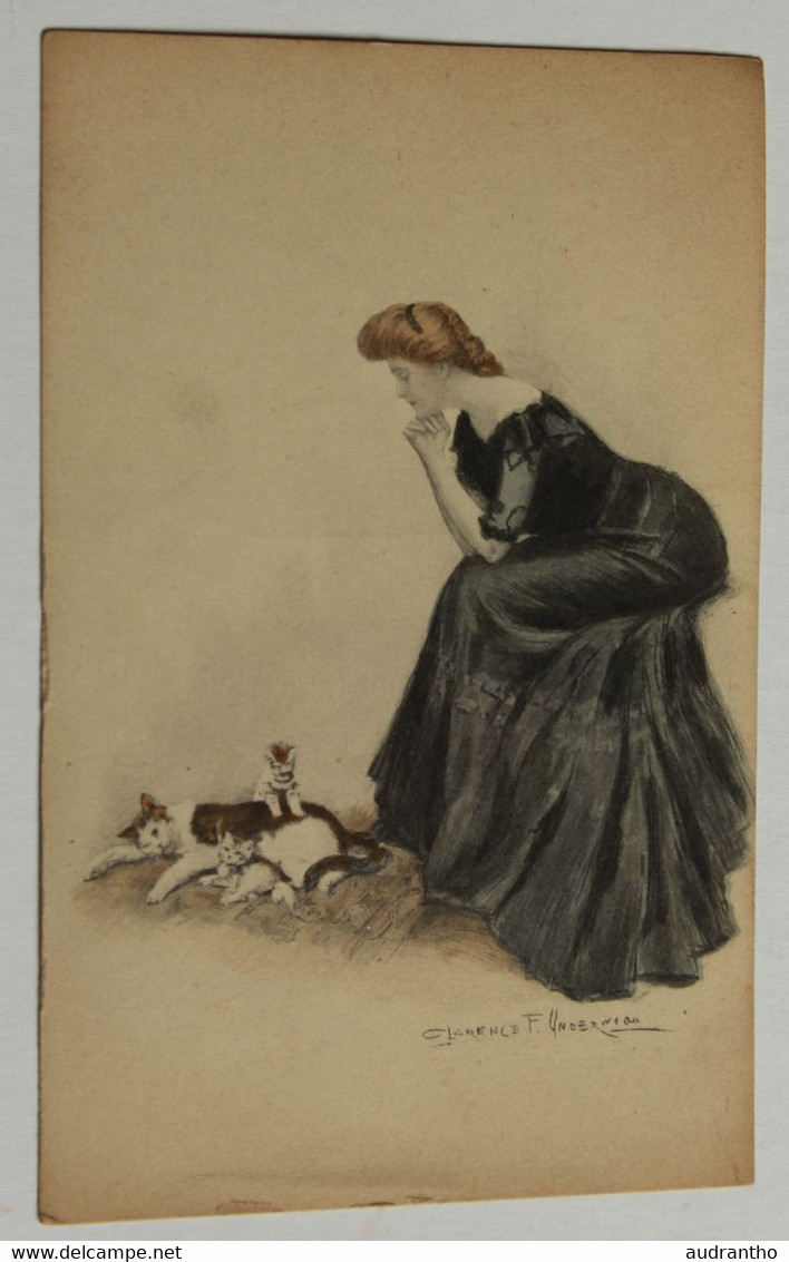 CPA Illustrateur Underwood Clarence F. Femme Mode Chat Et Chaton M. M. Vienne Nr 303 - Underwood, Clarence F.