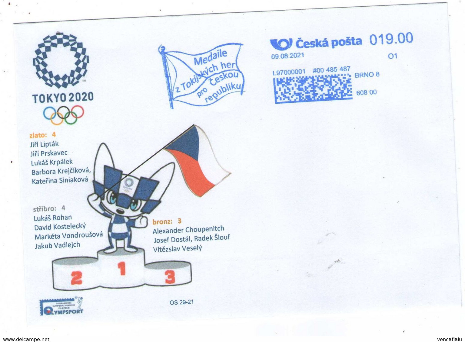 Czech Republic 2021 - Czech Sport Winner And Medals,  Special Cover With Machinery Postmark - Sommer 2020: Tokio