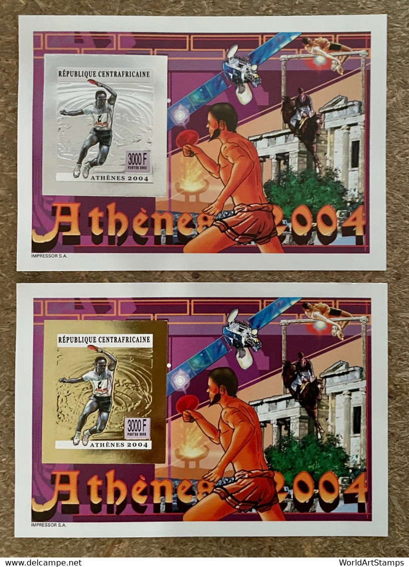 Stamps Deluxes Blocs Olympic Games Ping-Pong/ Tennis Table Athénes 2004 Gold & Silver Central Africa Imperf - Summer 2004: Athens - Paralympic