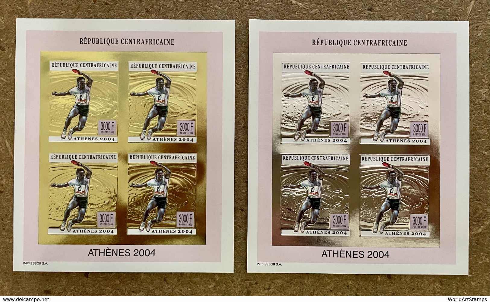 Stamps Minisheets Olympic Games Ping-Pong Athénes 2004 Gold & Silver Central Africa Imperf - Eté 2004: Athènes - Paralympic