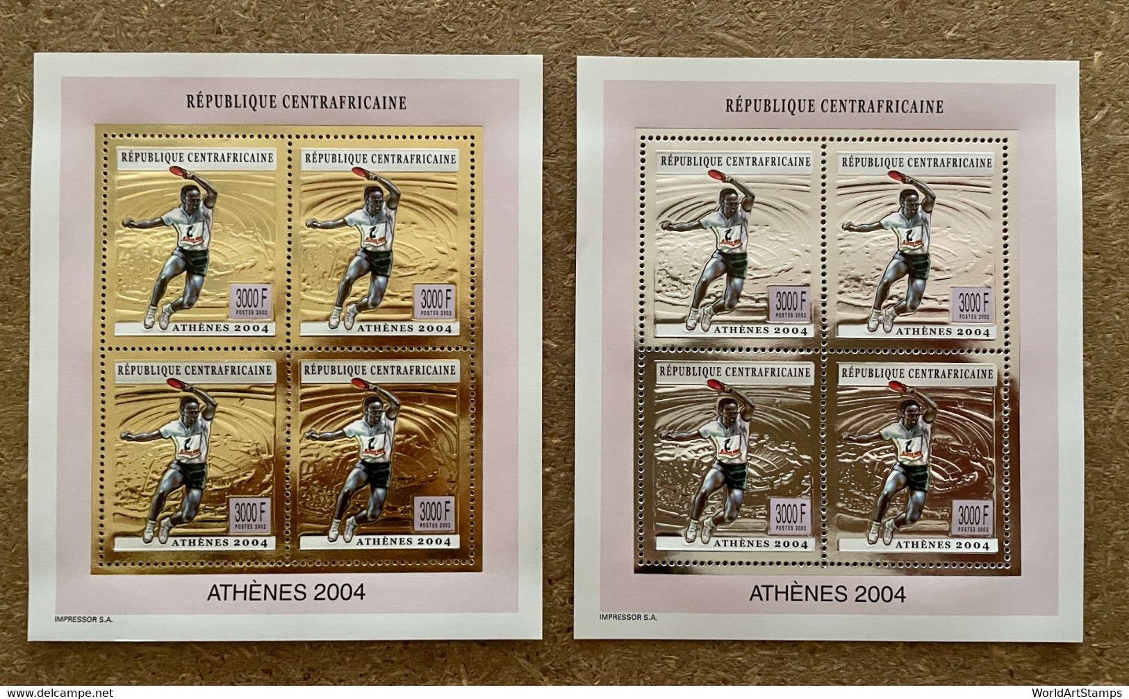 Stamps Minisheets Olympic Games Ping-Pong Athénes 2004 Gold & Silver Central Africa Perf - Verano 2004: Atenas - Paralympic