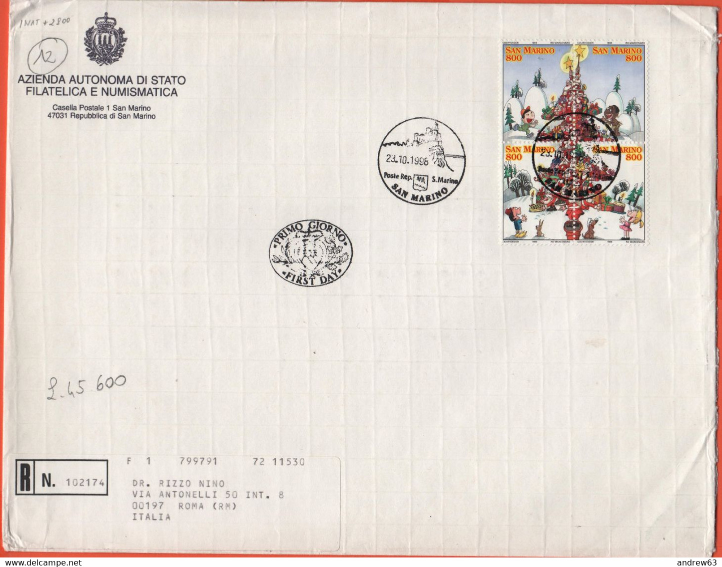 SAN MARINO - 1998 - Natale + (Festivalbar + Museo Dell'emigrante Sul Retro) - FDC - Azienda Autonoma Di Stato - RACCOMAN - FDC