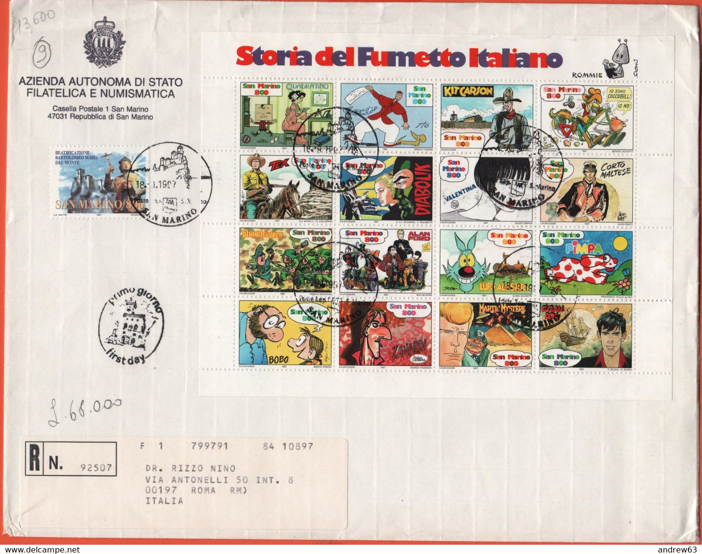 SAN MARINO - 1997 - BF56 Storia Del Fumetto Italiano + Beatificazione Di Bartolomeo Maria Dal Monte - FDC - Azienda Auto - FDC