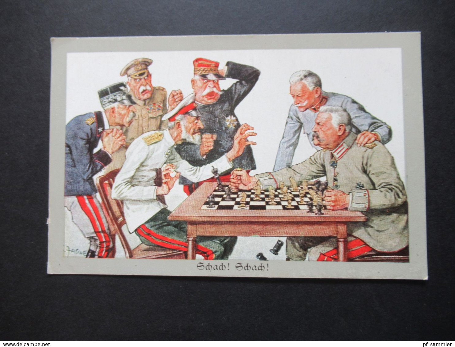 1.WK Schach Hindenburg Zar Nikolai II Generäle In Uniform Orden Künstlerkarte Verlag M. MUNK Wien Propaganda 1.WK - Schaken