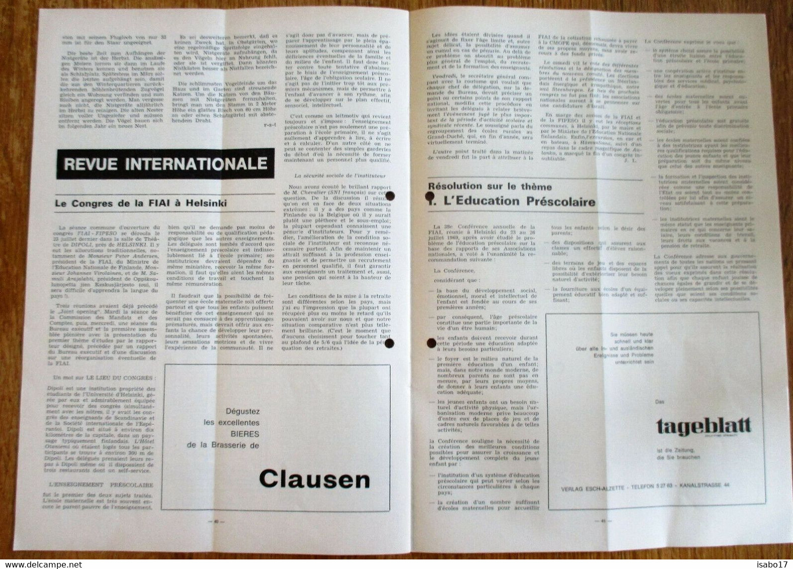 JOURNAL DES INSTITUTEURS Luxembourg+Stempel Brasserie De CLAUSEN - Magazines
