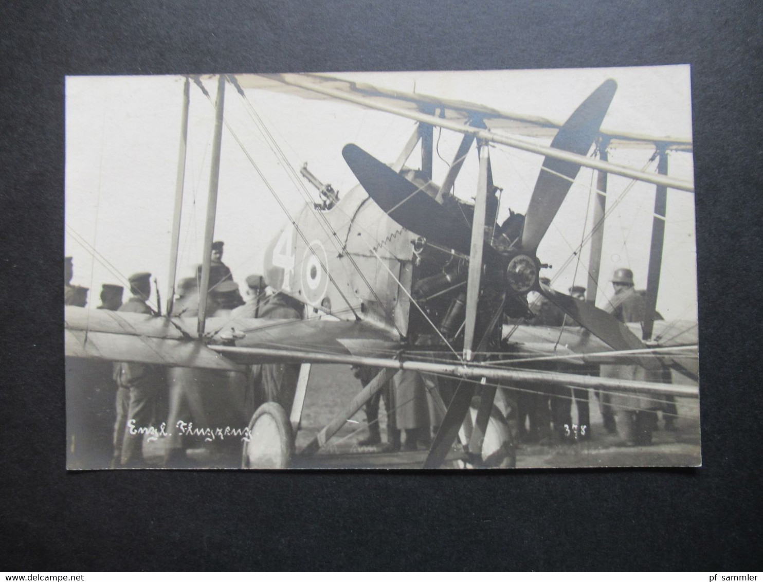 1.WK Echtofo AK Engl. Flugzeug Mit Nummer 4 / Soldaten Vor Flugzeug Mit Sternmotor - War, Military