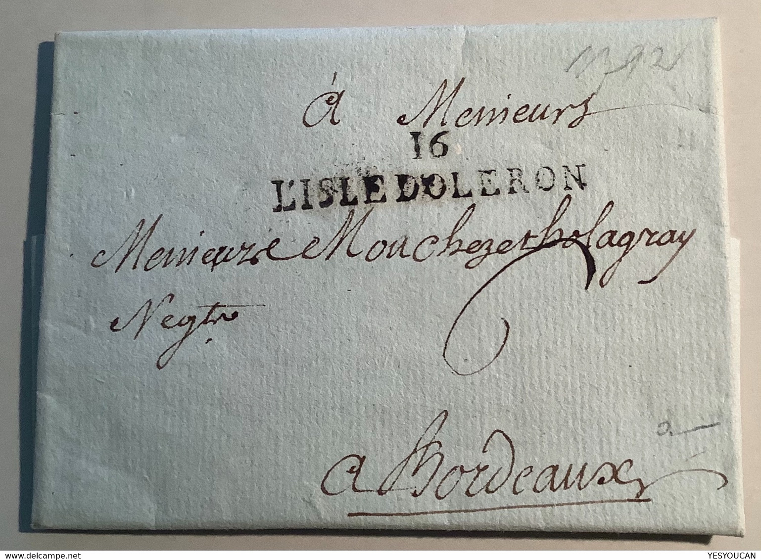 “16 / L’ ISLE DOLERON“ RARE TYPE IND.21 ! Lettre 1792(France Ile D‘ Oléron French Island Cover Charente Inférieure - 1701-1800: Precursors XVIII