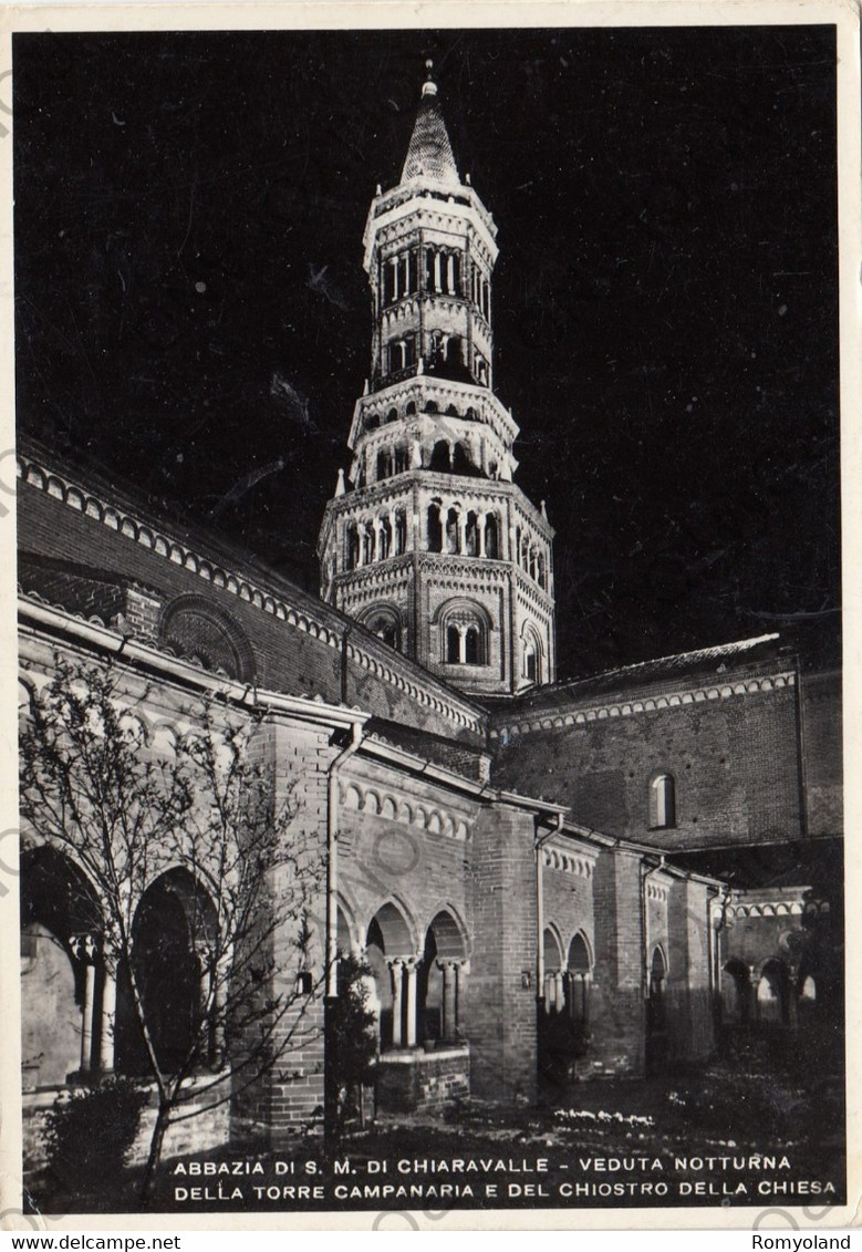 CARTOLINA  CHIARAVALLE,ANCONA,MARCHE,ABAZIA DI S.M.-VEDUTA NOTTURNA DELLA TORRE CAMPANARIA E DEL CHIOSTRO,NON VIAGGIATA - Ancona