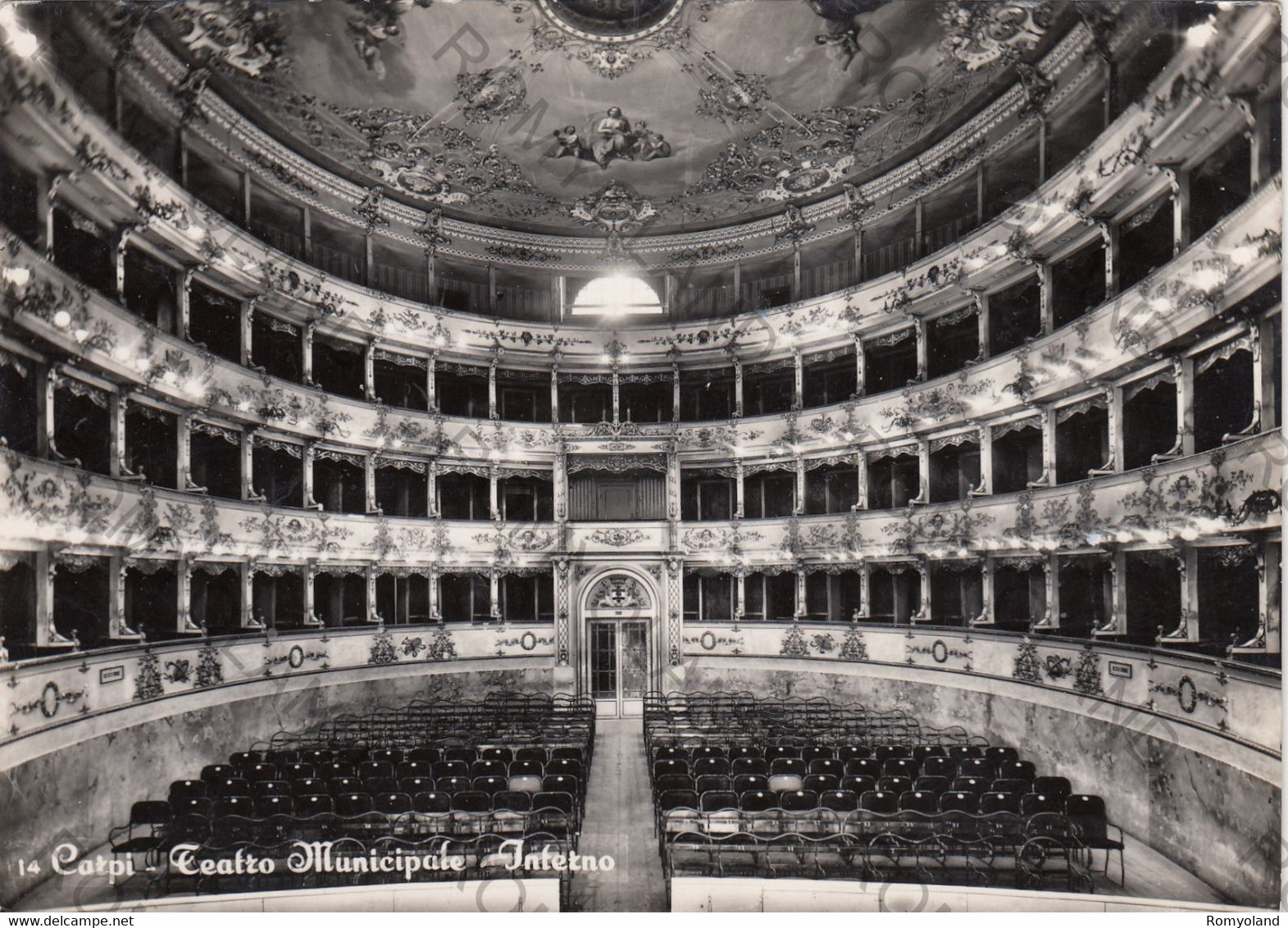 CARTOLINA  CARPI,EMILIA ROMAGNA,TEATRO MUNICIPALE-INTERNO,BELLA ITALIA,MEMORIA,CULTURA,RELIGIONE,VIAGGIATA 1957 - Carpi