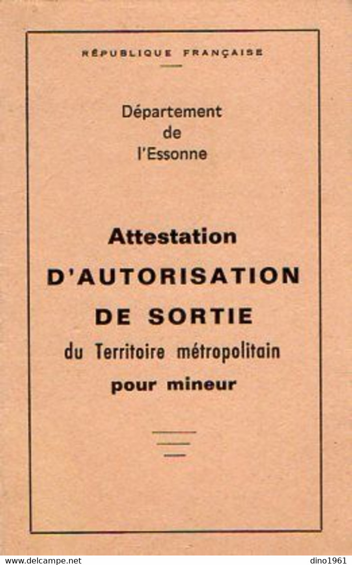 VP18.207 - PALAISEAU 1969 - Commissariat De Police - Attestation D'Autorisation De Sortie Du Territoire Métropolitain .. - Police