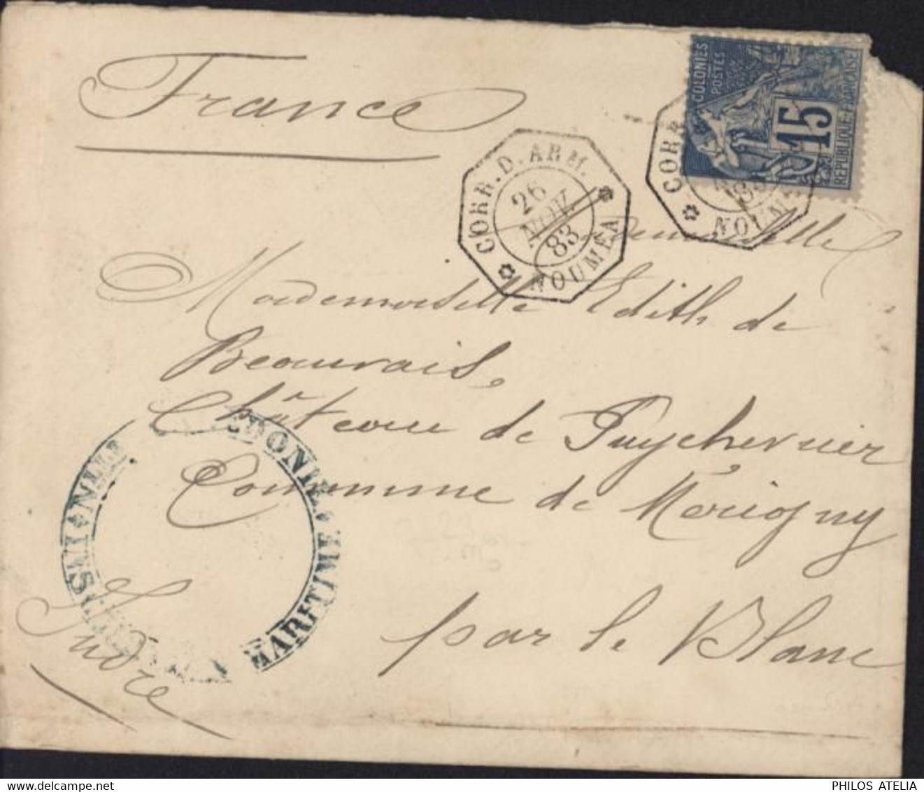 Nouvelle Calédonie YT Colonies N°51 CAD Correspondance D'armées Nouméa 26 10 83 (rare) + Grand Cachet Bleu Maritime - Lettres & Documents