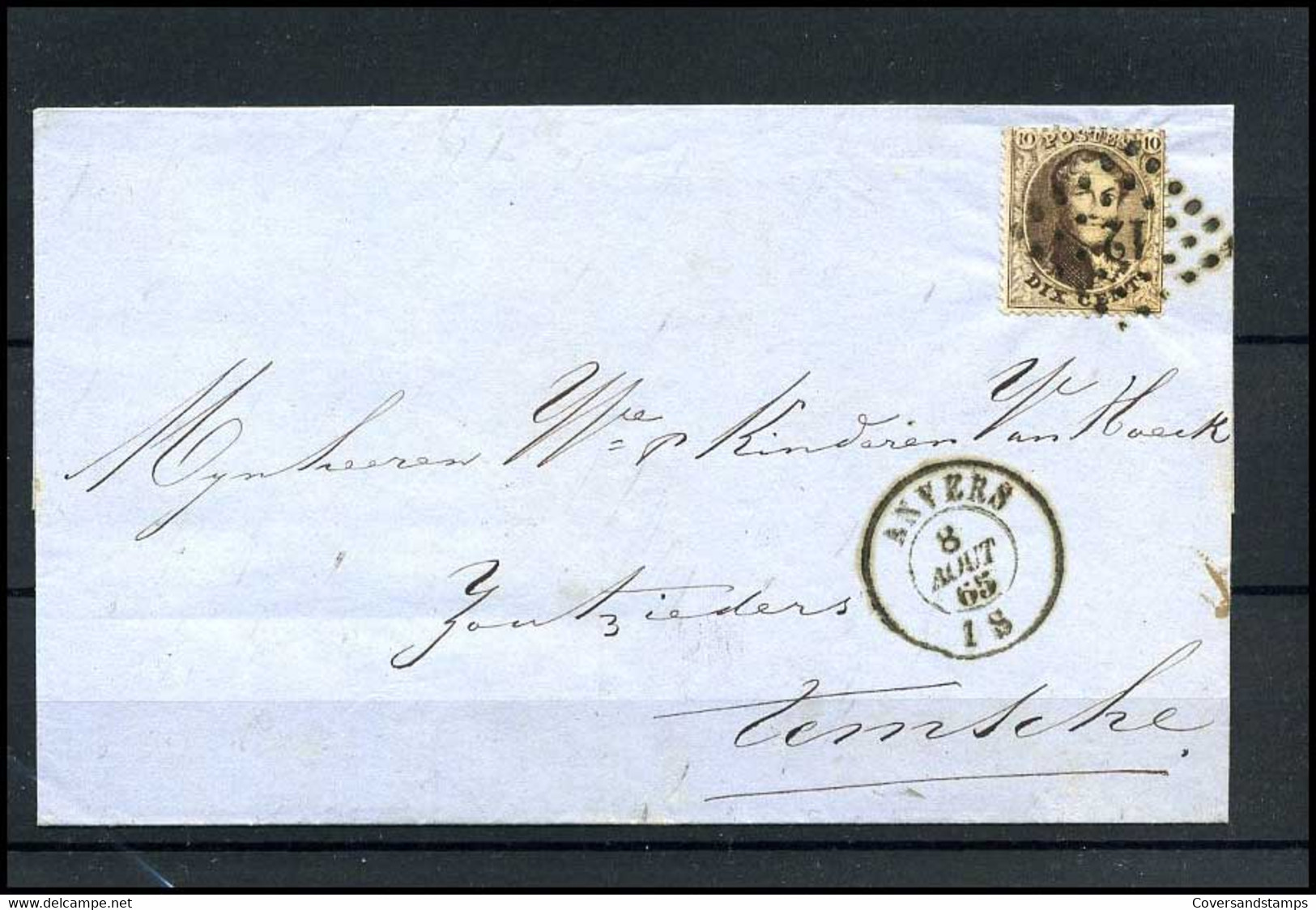 Brief Uit 1865 Van Anvers Naar Temsche, Met No 14 - 1863-1864 Medallions (13/16)