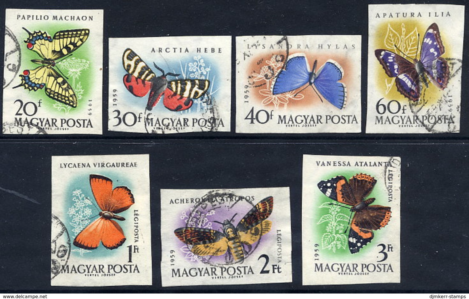 HUNGARY 1959 Butterflies Imperforate  Used..  Michel 1633-39B - Gebruikt