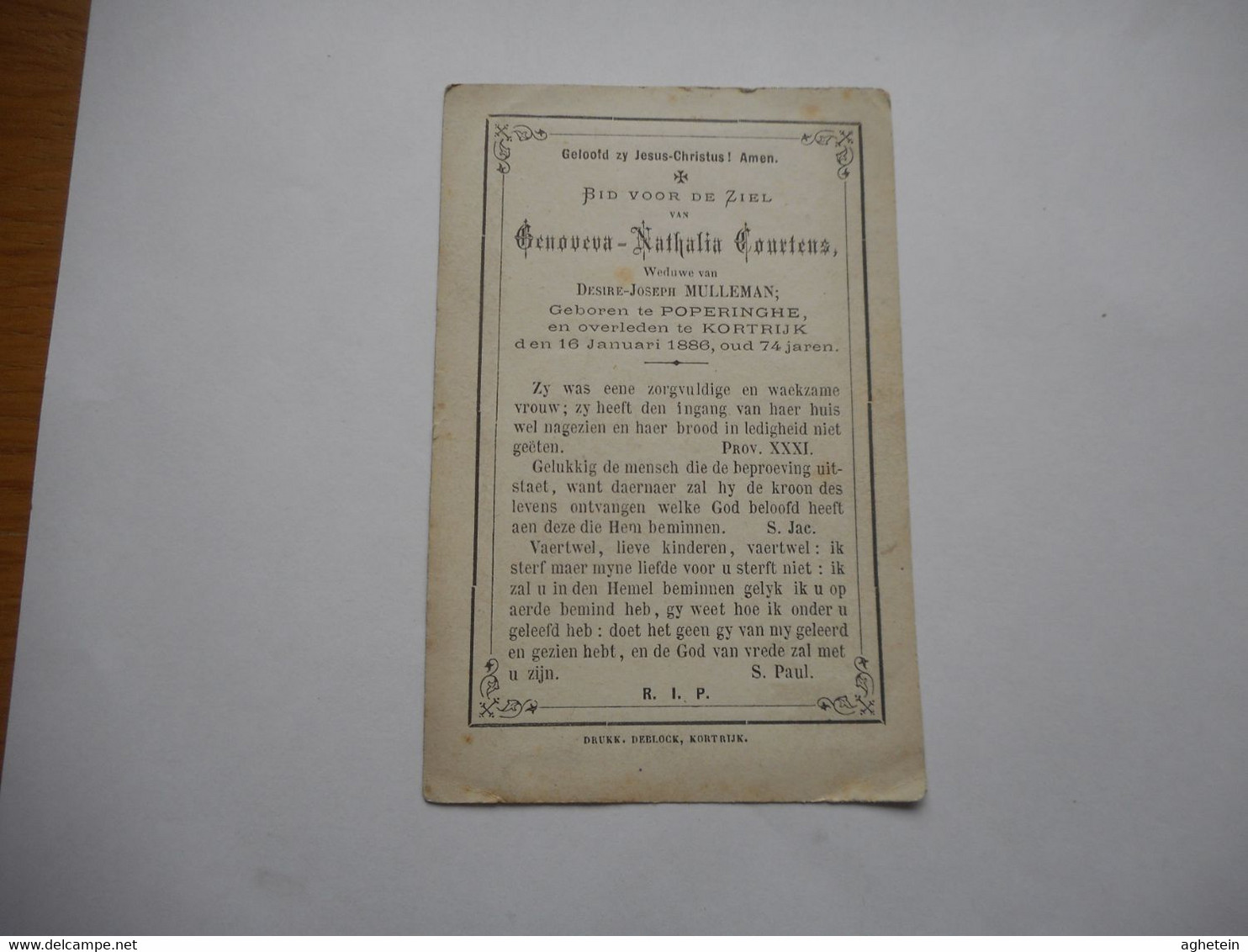 D.P.-GENOVEVA-NAT COURTENS°POPERINGHE +KORTRIJK 16-1-1886 - Religion &  Esoterik