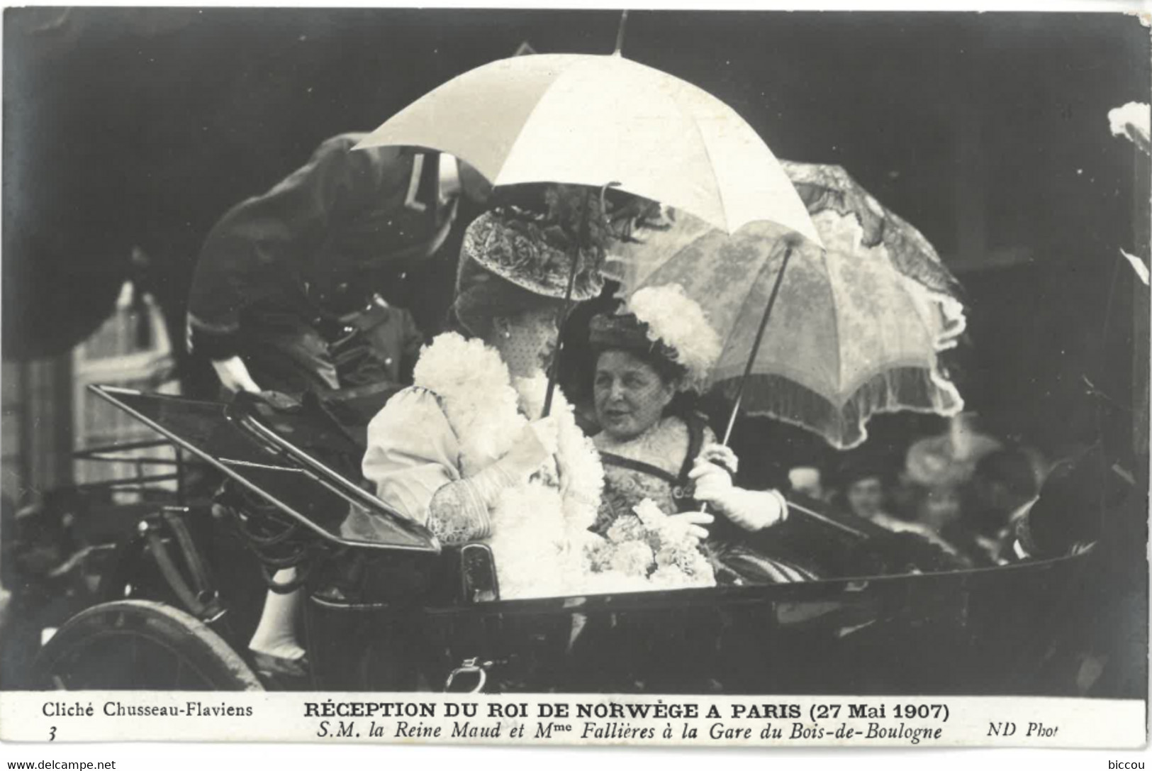 Cpa Réception Du Roi De Norwège à PARIS (28 Mai 1907) -S.M. La Reine Maud Et Mme Fallières à La Gare Du Bois De Boulogne - Receptions