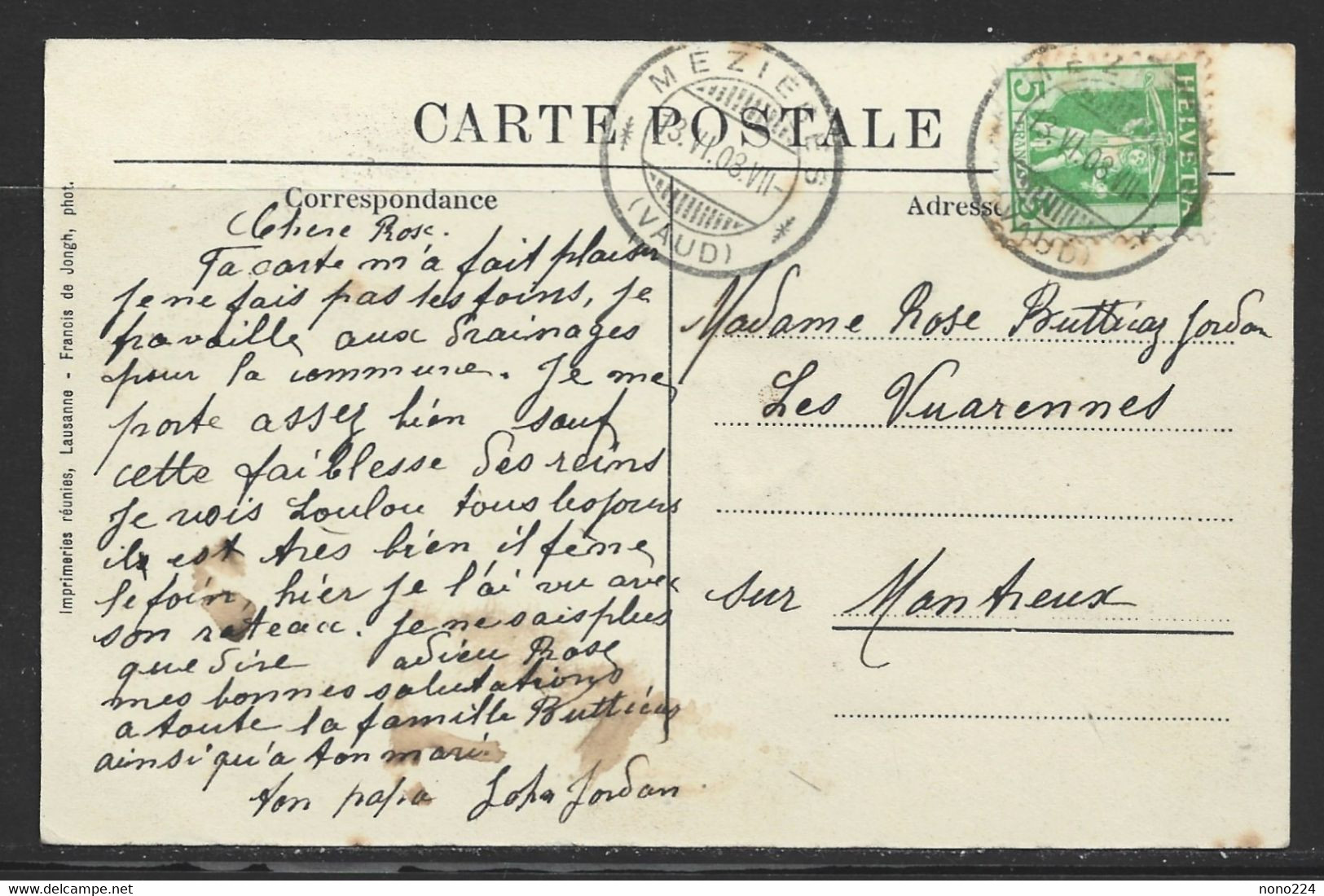 Carte P De 1908 ( Mézières / Théâtre Du Jorat / La Rencontre De La Nare / La Dime ) - Jorat-Mézières