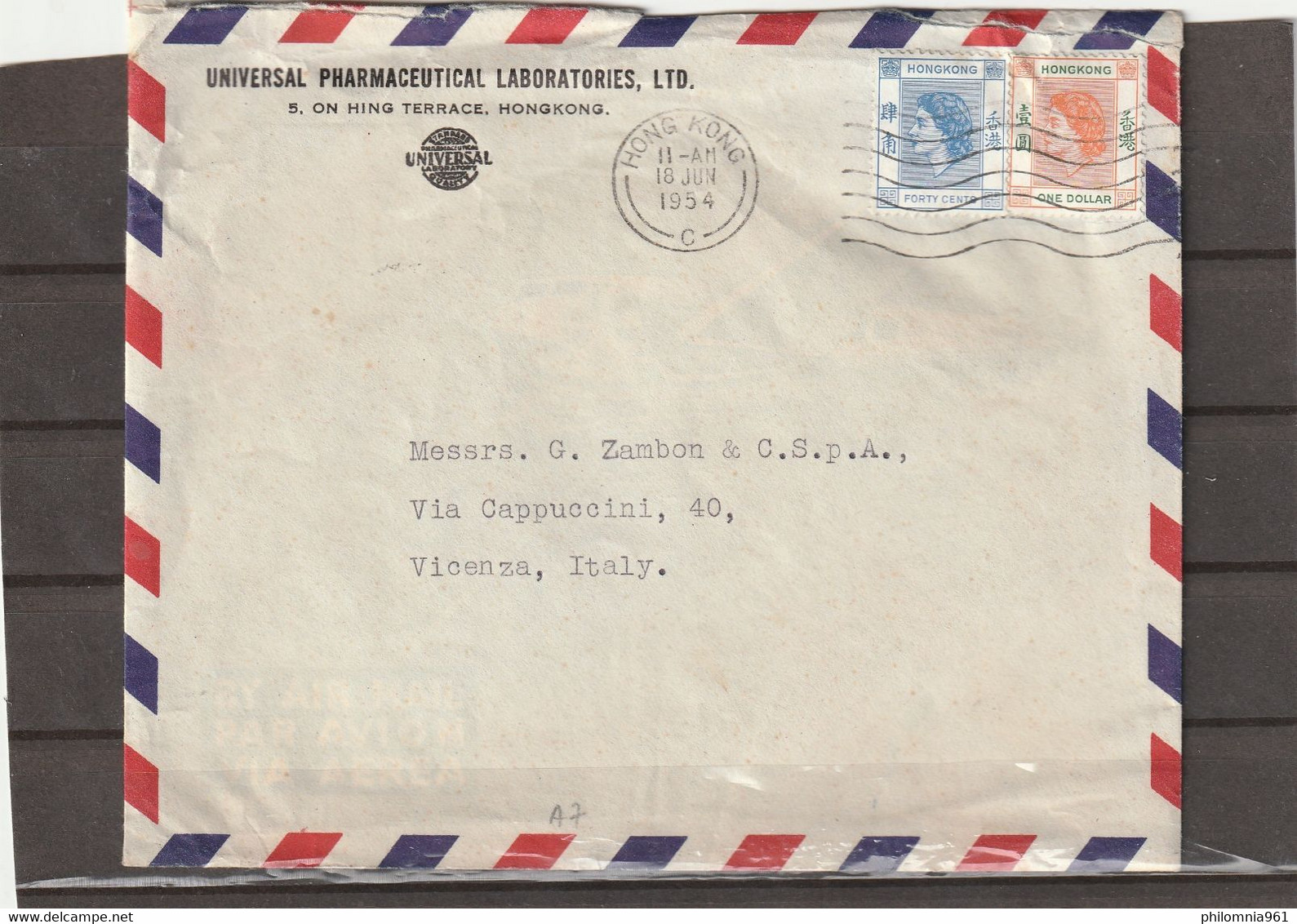 Hong Kong AIRMAIL COVER TO Italy 1954 - Briefe U. Dokumente