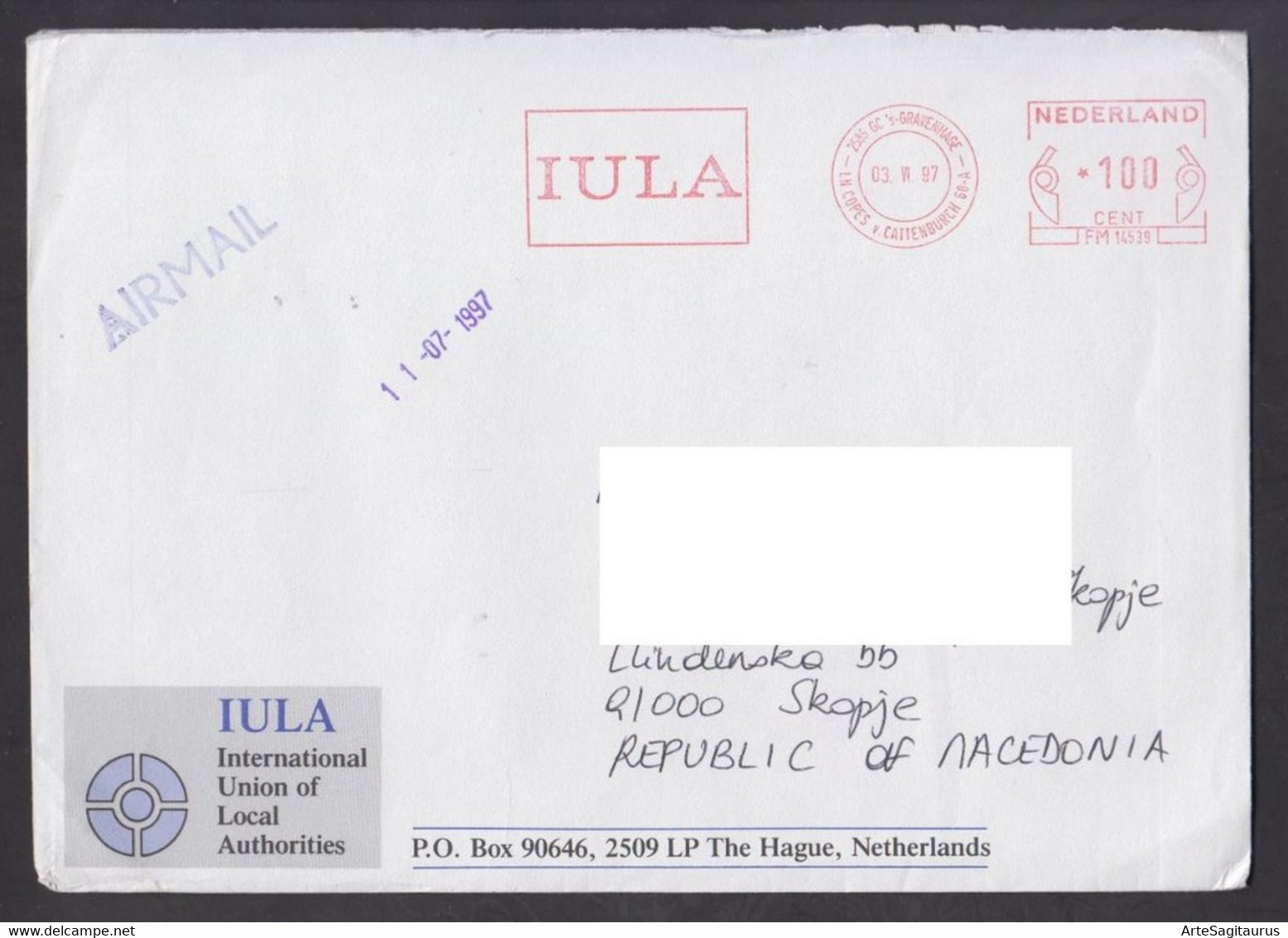 NETHERLANDS, COVER - Republic Of Macedonia, Flamme, Air Mail  (006) - Brieven En Documenten